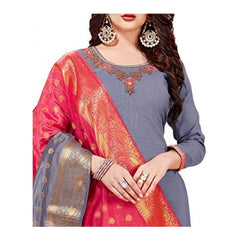 Generic Women's Slub Cotton Unstitched Salwar-Suit Material With Dupatta (Grey, 2 Mtr)