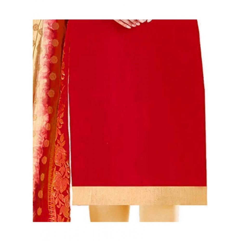 Generischer Salwar Kameez aus ungesäumter Slub-Baumwolle für Damen mit Dupatta (Rot, 2 Meter)