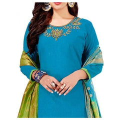 Generic Women's Slub Cotton Unstitched Salwar-Suit Material With Dupatta (Sky Blue, 2 Mtr)