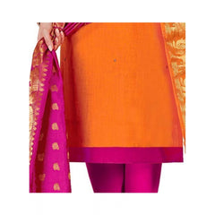 Generic Women's Slub Cotton Unstitched Salwar-Suit Material With Dupatta (Orange, 2 Mtr)