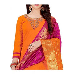 Generic Women's Slub Cotton Unstitched Salwar-Suit Material With Dupatta (Orange, 2 Mtr)