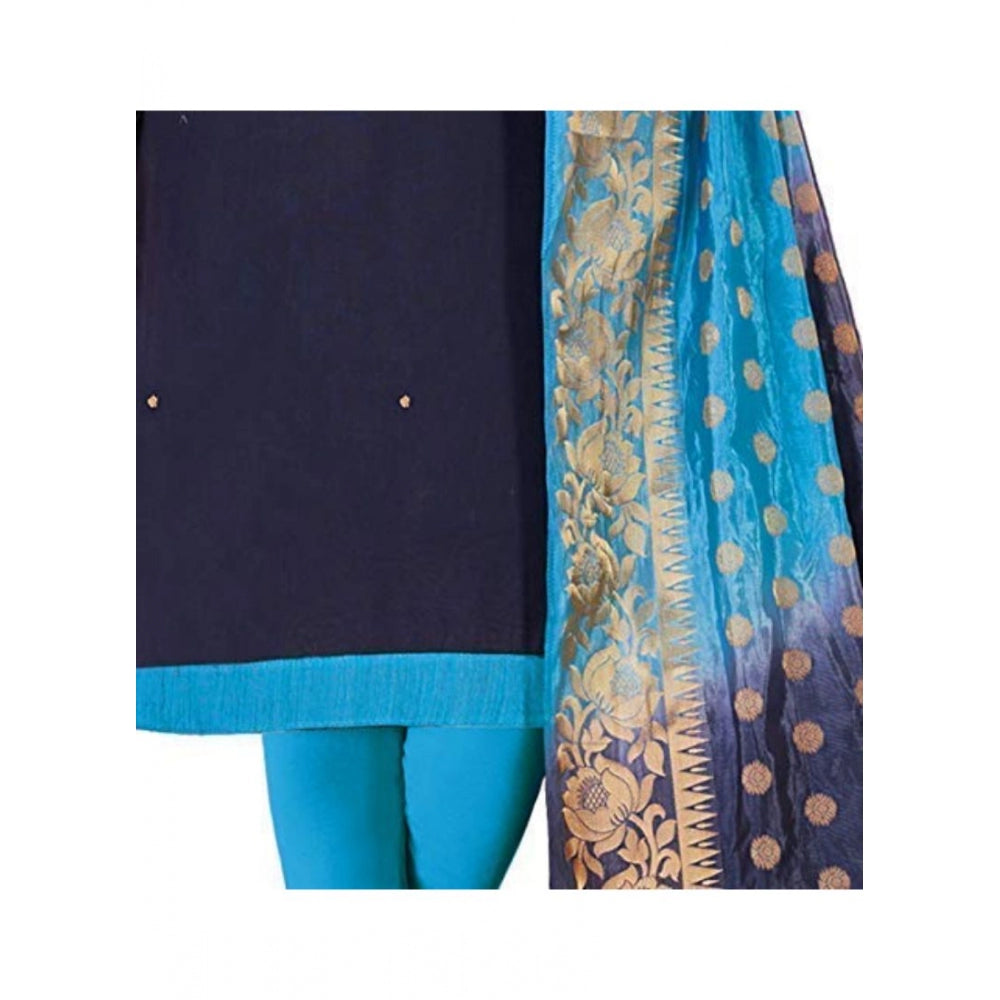 Generic Women's Slub Cotton Unstitched Salwar-Suit Material With Dupatta (Navy Blue, 2 Mtr)