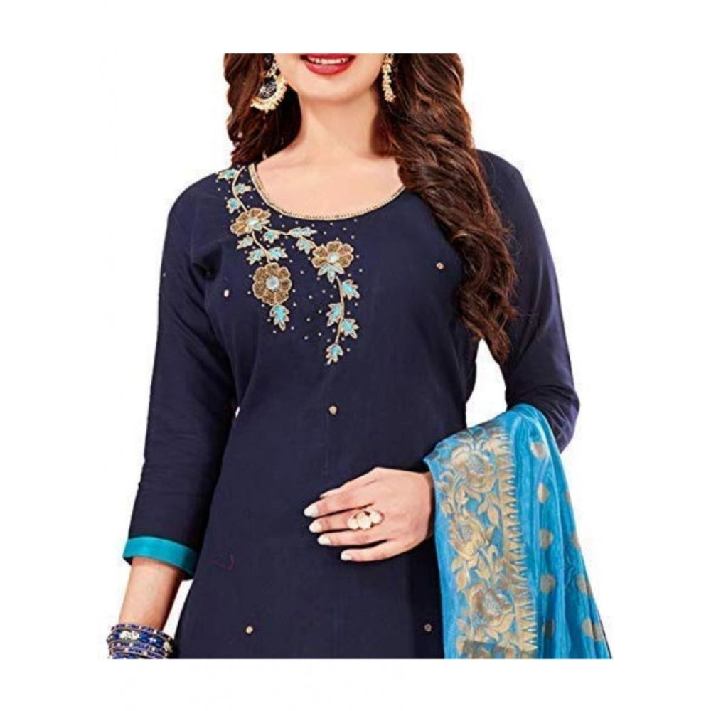 Generischer Salwar Kameez aus ungesäumter Slub-Baumwolle für Damen mit Dupatta (Marineblau, 2 m)