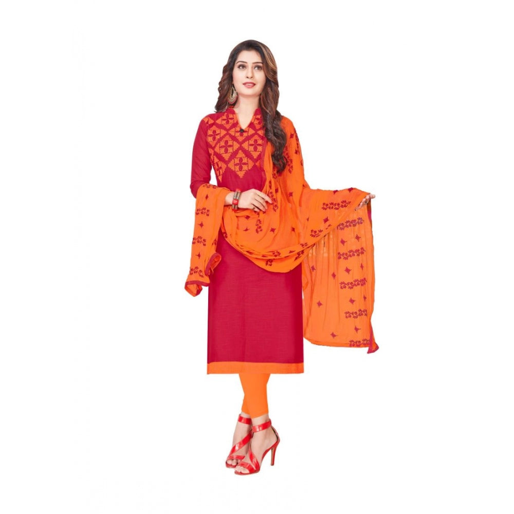 Generischer Salwar Kameez aus ungesäumter Slub-Baumwolle für Damen mit Dupatta (Rot, 2 Meter)