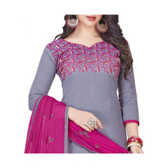 Generic Women's Slub Cotton Unstitched Salwar-Suit Material With Dupatta (Grey, 2 Mtr)