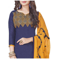 Generischer Salwar Kameez aus ungesäumter Slub-Baumwolle für Damen mit Dupatta (Marineblau, 2 m)