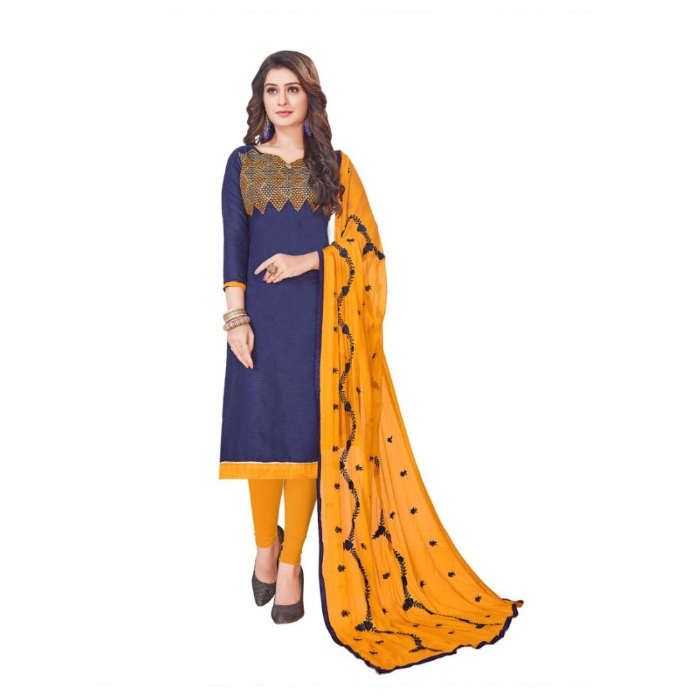 Generischer Salwar Kameez aus ungesäumter Slub-Baumwolle für Damen mit Dupatta (Marineblau, 2 m)