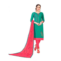 Generic Women's Slub Cotton Unstitched Salwar-Suit Material With Dupatta (Turquoise, 2 Mtr)