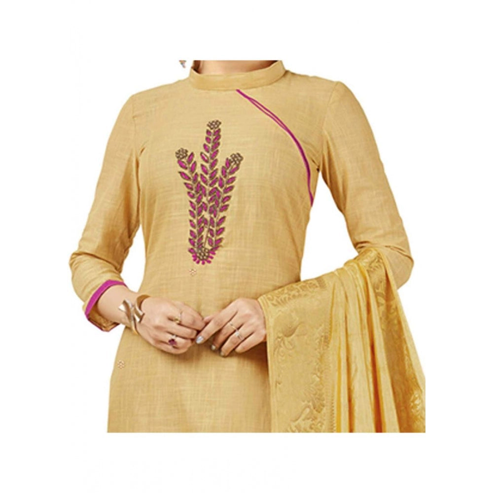 Generic Women's South Slub Cotton Unstitched Salwar-Suit Material With Dupatta (Beige, 2 Mtr)