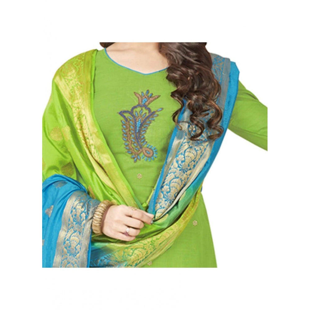 Generic Women's South Slub Cotton Unstitched Salwar-Suit Material With Dupatta (Green, 2 Mtr)