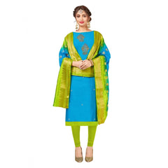 Generic Women's South Slub Cotton Unstitched Salwar-Suit Material With Dupatta (Sky Blue, 2 Mtr)