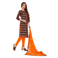 Generic Women's Banarasi Jacquard Unstitched Salwar-Suit Material With Dupatta (Brown, 2 Mtr)