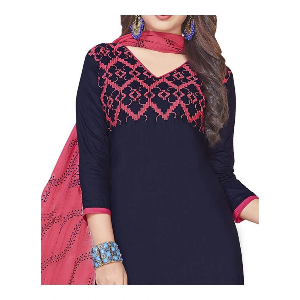 Generic Women's Glaze Cotton Unstitched Salwar-Suit Material With Dupatta (Navy Blue, 2 Mtr)