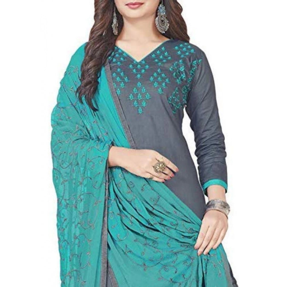 Generischer Salwar Kameez-Anzug aus glänzender Baumwolle für Damen, ungesäumt, mit Dupatta (grau, 2 m)