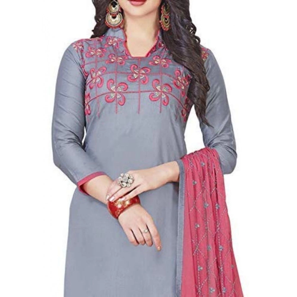 Generischer Salwar Kameez-Anzug aus glänzender Baumwolle für Damen, ungesäumt, mit Dupatta (grau, 2 m)