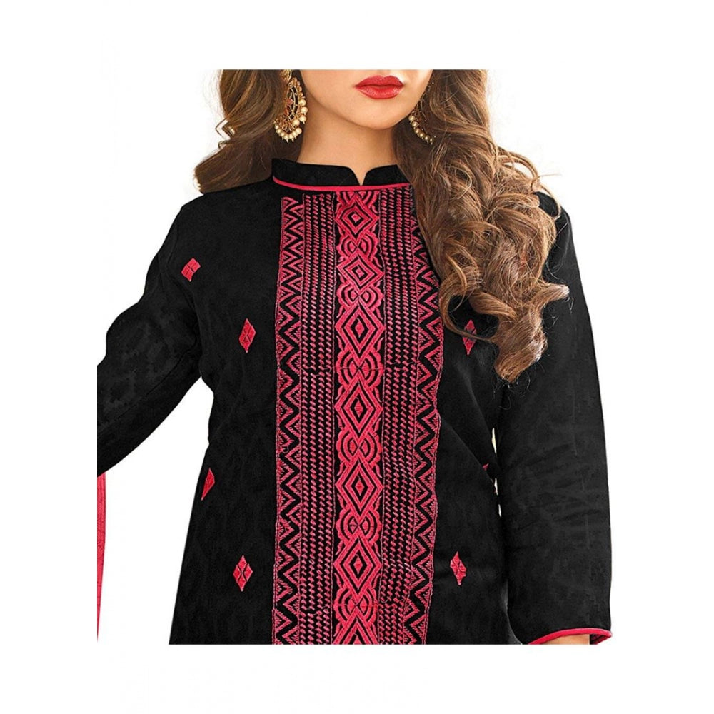 Generischer Salwar Kameez-Anzug aus Baumwolljacquard für Damen, ungesäumt, mit Dupatta (schwarz, 2 m)