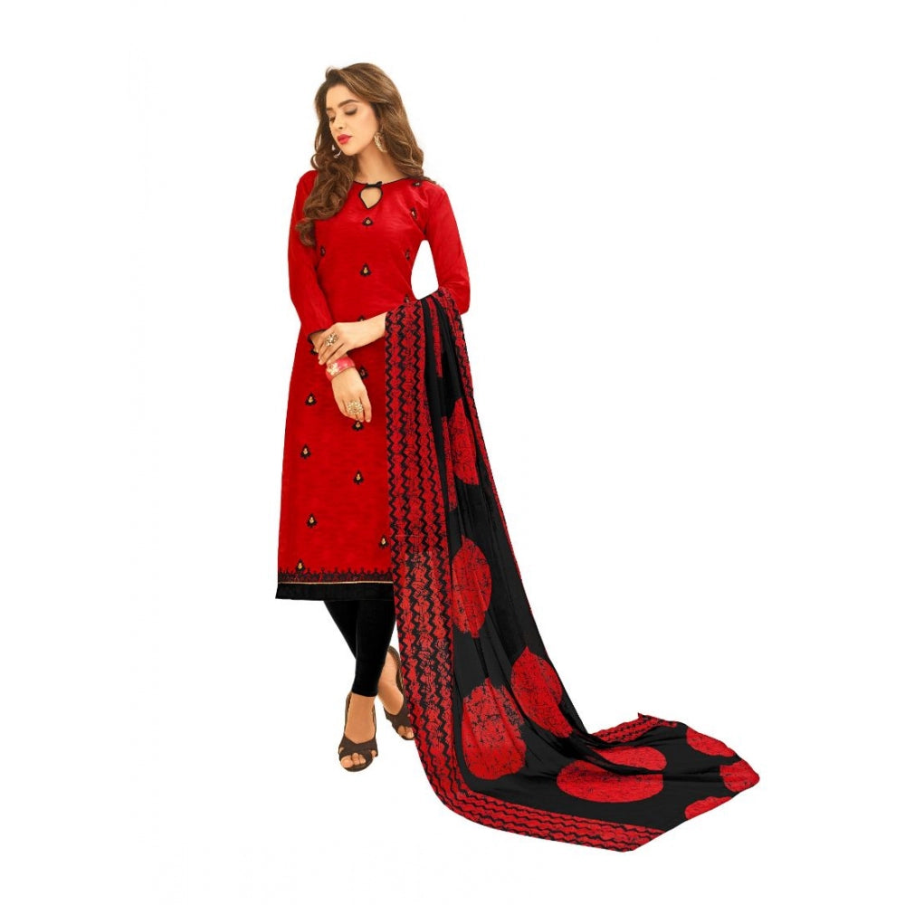 Generic Women's Cotton Jacquard Unstitched Salwar-Suit Material With Dupatta (Red, 2 Mtr)