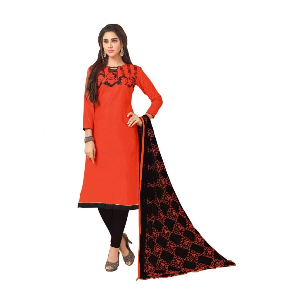 Generic Women's Slub Cotton Unstitched Salwar-Suit Material With Dupatta (Orange, 2 Mtr)