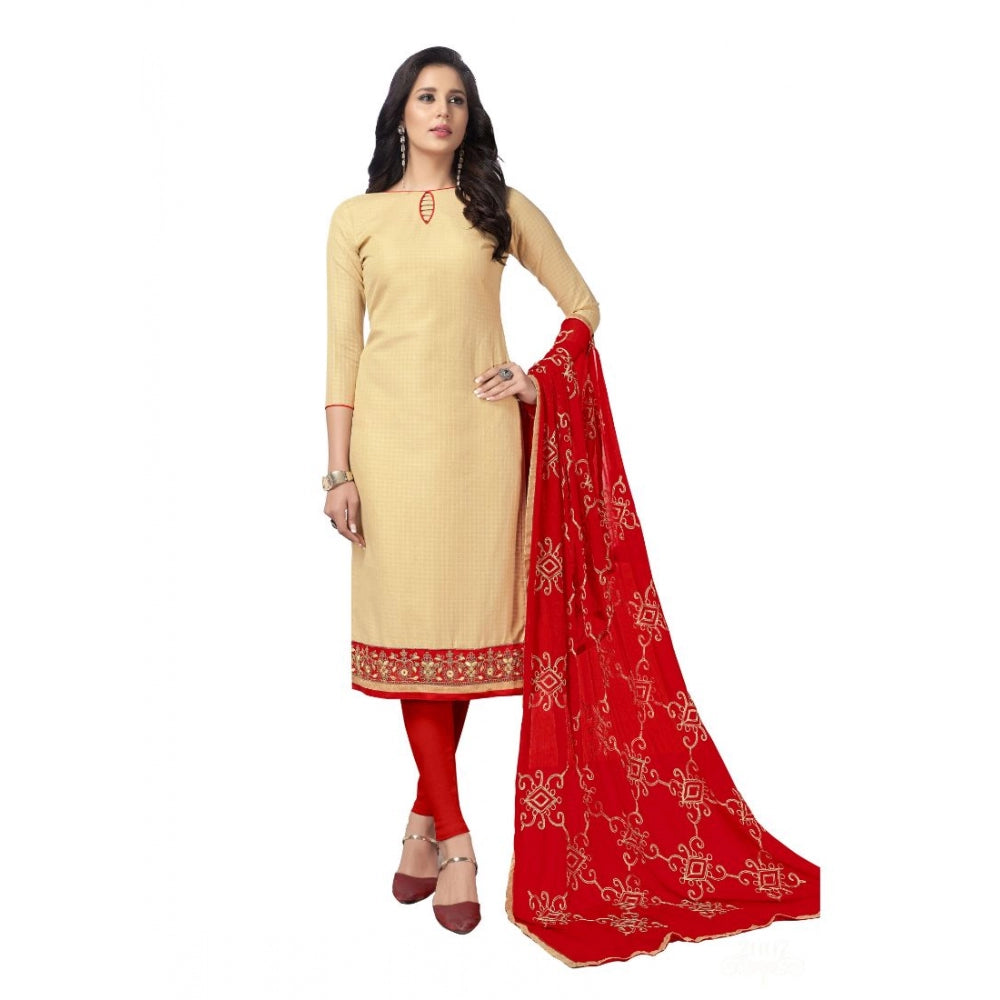Generic Women's Cotton Unstitched Salwar-Suit Material With Dupatta (Beige, 2 Mtr)