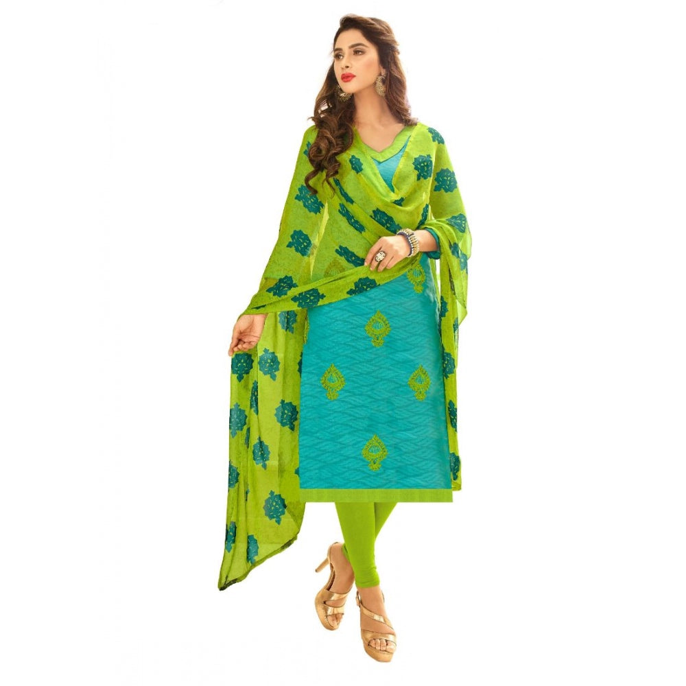 Generischer Salwar Kameez-Anzug aus Baumwolljacquard ohne Nähte für Damen mit Dupatta (türkisblau, 2 m)