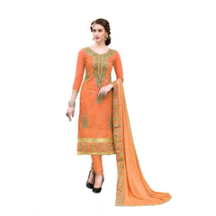 Generic Women's Chanderi Cotton Unstitched Salwar-Suit Material With Dupatta (Orange, 2.20 Mtr)