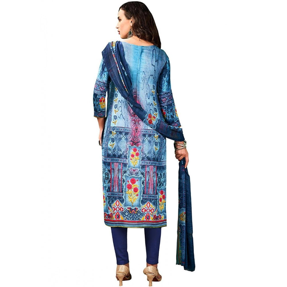 Generic Women's Cotton Unstitched Salwar-Suit Material With Dupatta (Blue, 2.5 Mtr)