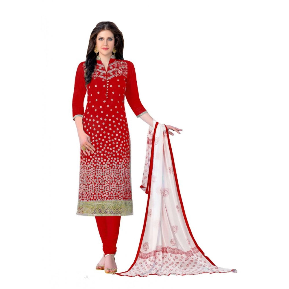 Generic Women's Cotton Unstitched Salwar-Suit Material With Dupatta (Red, 2.20 Mtr)