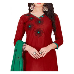 Generic Women's Glaze Cotton Unstitched Salwar-Suit Material With Dupatta (Maroon, 2 Mtr)