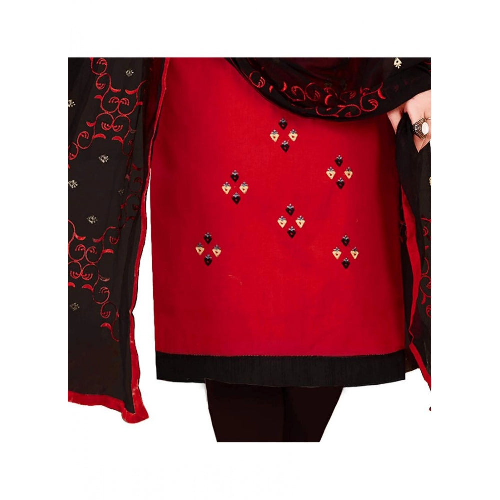 Generischer Salwar Kameez-Anzug aus glänzender Baumwolle für Damen, ungesäumt, mit Dupatta (rot, 2 m)