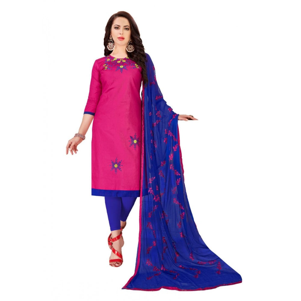 Generic Women's Glaze Cotton Unstitched Salwar-Suit Material With Dupatta (Pink, 2 Mtr)