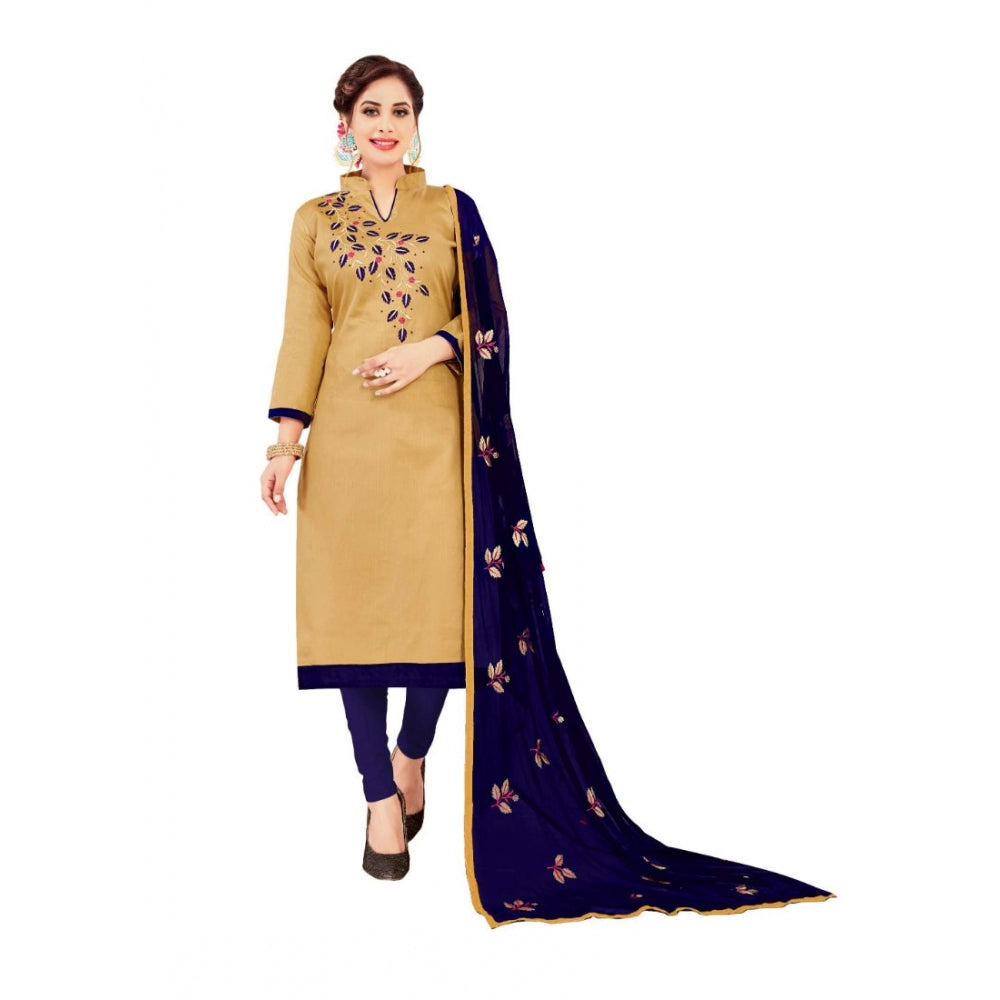 Generischer Salwar Kameez-Anzug aus glänzender Baumwolle für Damen, ungesäumt, mit Dupatta (Beige, 2 m)