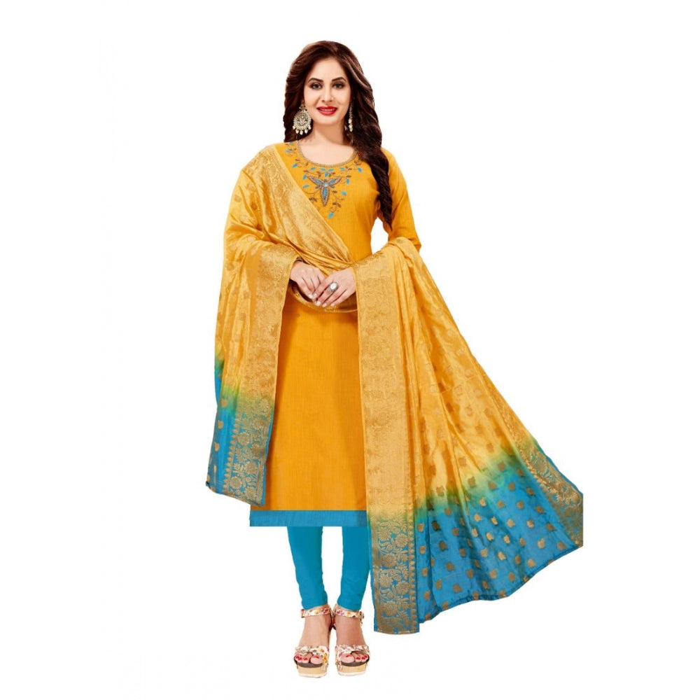 Generic Women's Slub Cotton Unstitched Salwar-Suit Material With Dupatta (Yellow, 2 Mtr)