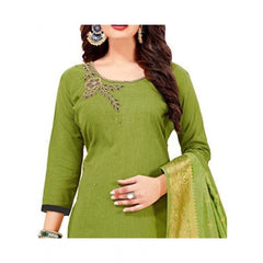 Generic Women's Slub Cotton Unstitched Salwar-Suit Material With Dupatta (Mahendi Green, 2 Mtr)