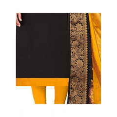 Generic Women's Slub Cotton Unstitched Salwar-Suit Material With Dupatta (Black, 2 Mtr)