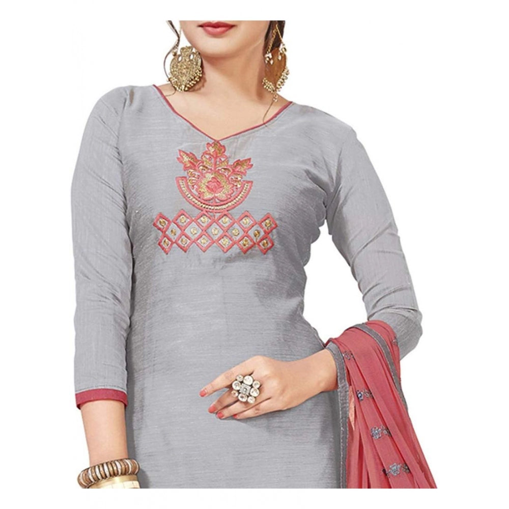 Generischer Salwar Kameez-Anzug aus Modalseide für Damen, ungesäumt, mit Dupatta (Hellgrau, 2 m)