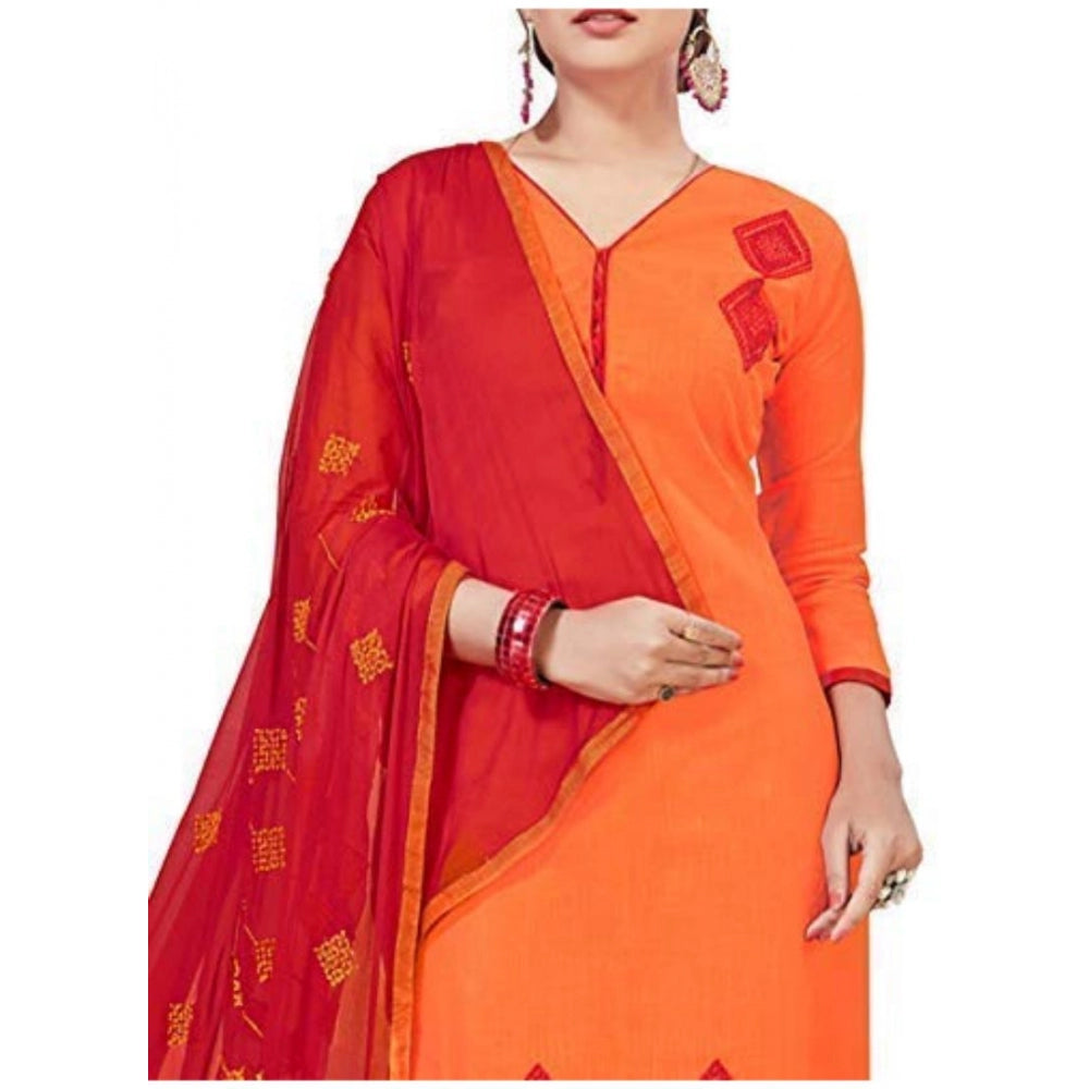 Generischer Salwar Kameez aus ungesäumter Slub-Baumwolle für Damen mit Dupatta (Orange, 2 m)