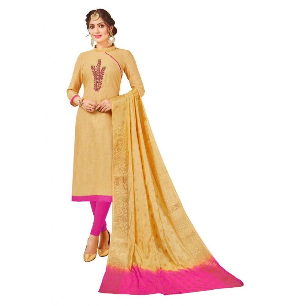 Generischer Salwar Kameez aus ungesäumter Slub-Baumwolle für Damen mit Dupatta (Beige, 2 m)