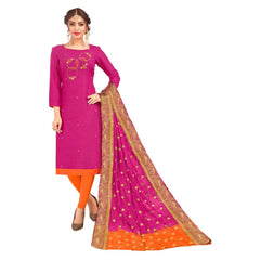 Generic Women's South Slub Cotton Unstitched Salwar-Suit Material With Dupatta (Pink, 2 Mtr)