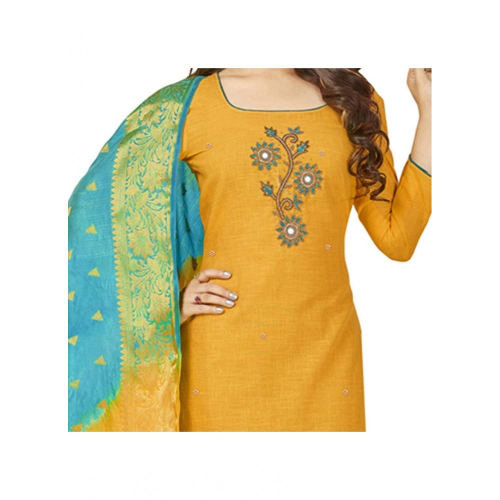 Generischer Salwar Kameez aus ungesäumter Slub-Baumwolle für Damen mit Dupatta (gelb, 2 m)