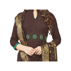 Generic Women's South Slub Cotton Unstitched Salwar-Suit Material With Dupatta (Brown, 2 Mtr)