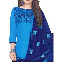 Generischer Salwar Kameez-Anzug aus glänzender Baumwolle für Damen, ungesäumt, mit Dupatta (blau, 2 m)