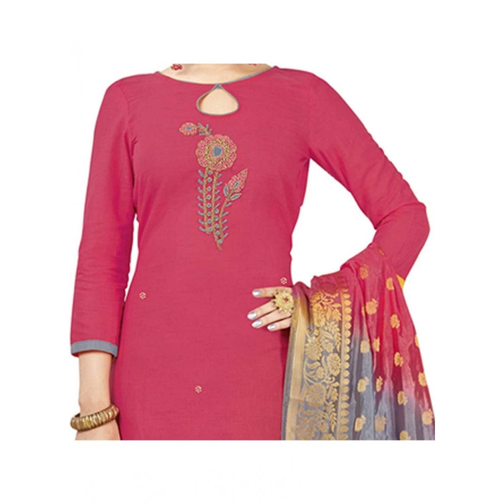 Generic Women's South Slub Cotton Unstitched Salwar-Suit Material With Dupatta (Pink, 2 Mtr)