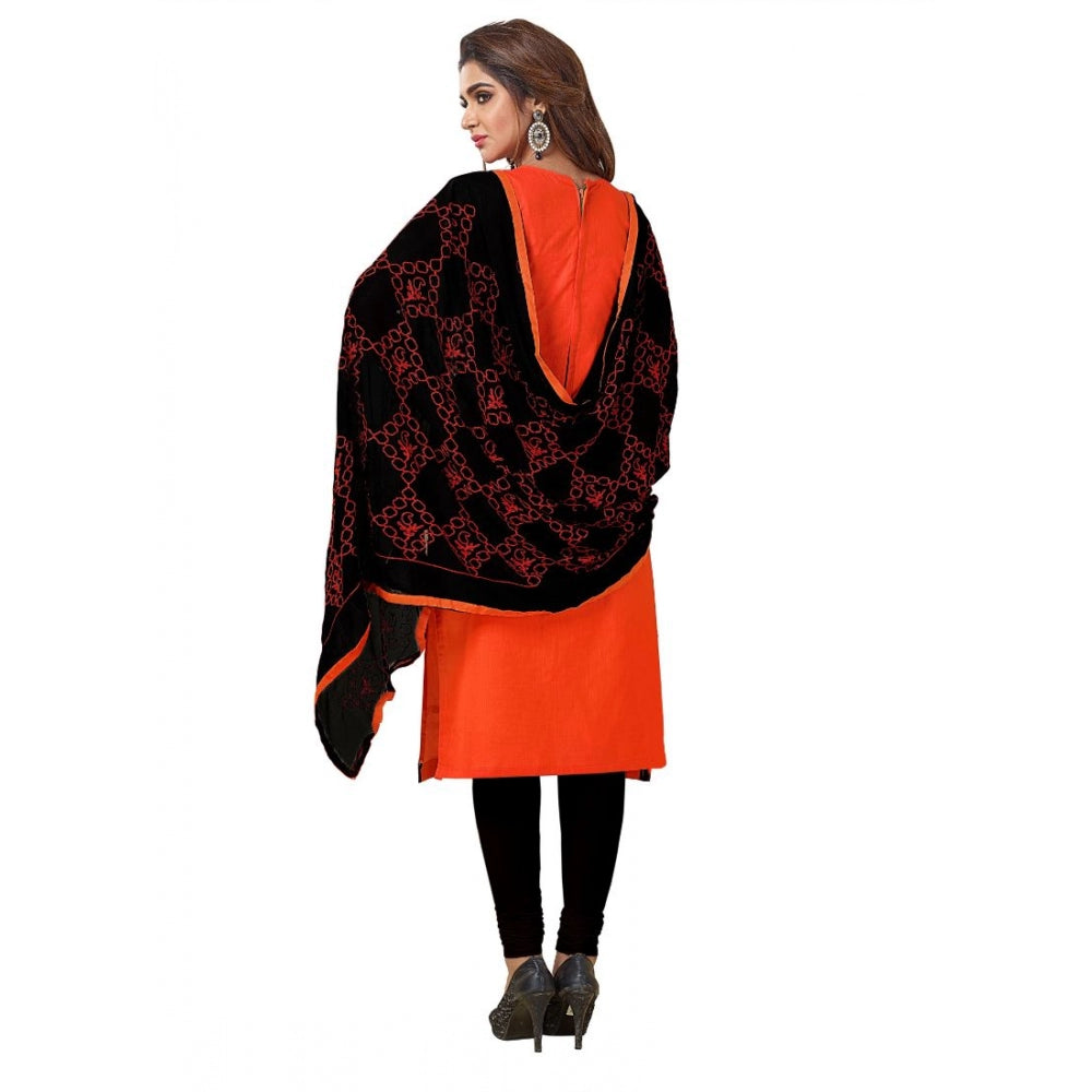 Generic Women's Slub Cotton Unstitched Salwar-Suit Material With Dupatta (Orange, 2 Mtr)