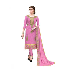 Generic Women's Chanderi Cotton Unstitched Salwar-Suit Material With Dupatta (Pink, 2.20 Mtr)