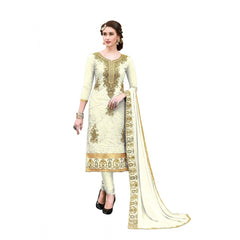 Generischer Salwar Kameez-Stoff aus Chanderi-Baumwolle für Damen, ungesäumt, mit Dupatta (Creme, 2,20 m)