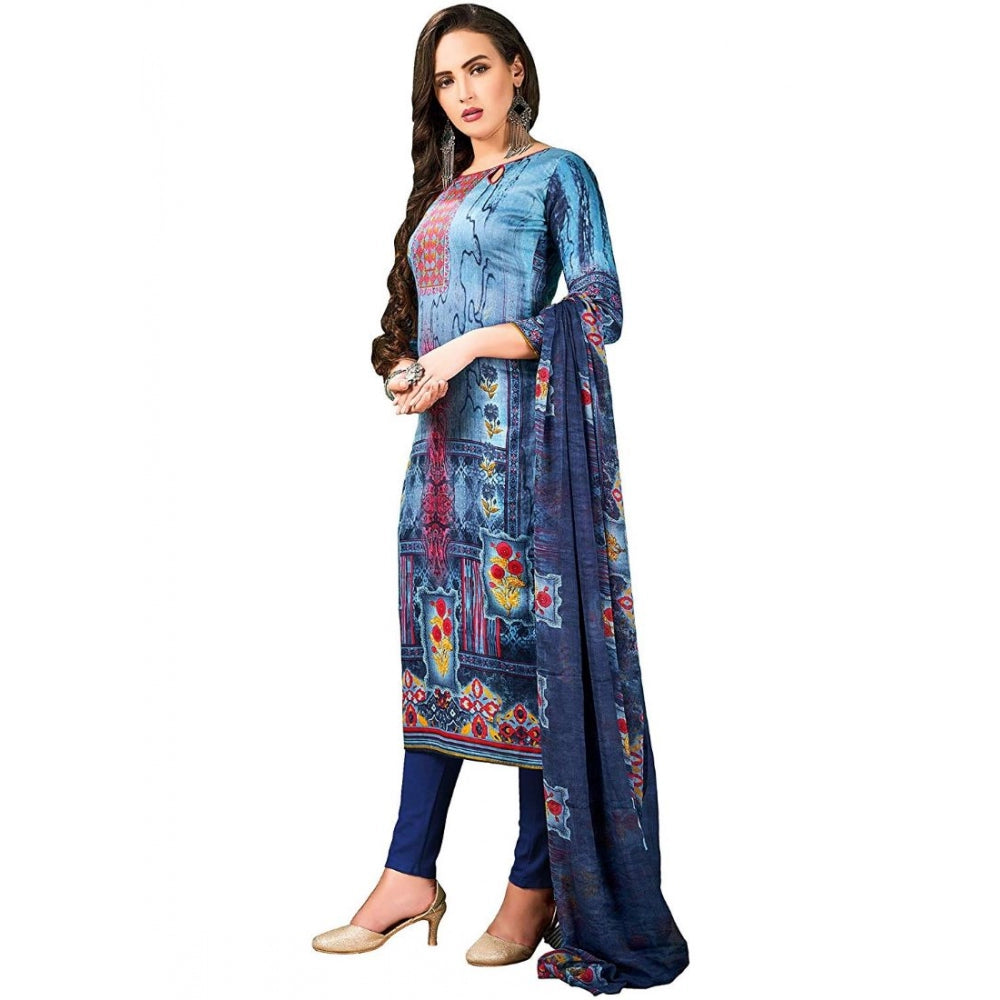 Generic Women's Cotton Unstitched Salwar-Suit Material With Dupatta (Blue, 2.5 Mtr)