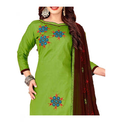 Generischer Salwar Kameez-Anzug aus glänzender Baumwolle für Damen, ungesäumt, mit Dupatta (grün, 2 m)