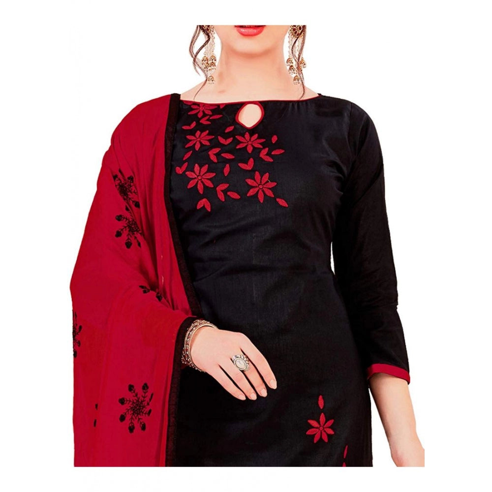 Generic Women's Glaze Cotton Unstitched Salwar-Suit Material With Dupatta (Black, 2 Mtr)