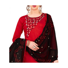 Generischer Salwar Kameez-Anzug aus glänzender Baumwolle für Damen, ungesäumt, mit Dupatta (rot, 2 m)