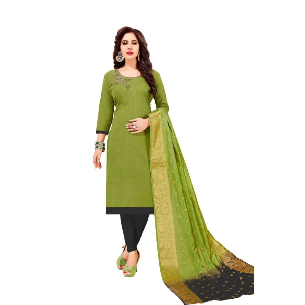 Generischer Salwar Kameez-Stoff aus Slub-Baumwolle für Damen, ungesäumt, mit Dupatta (Mahendi-Grün, 2 m)